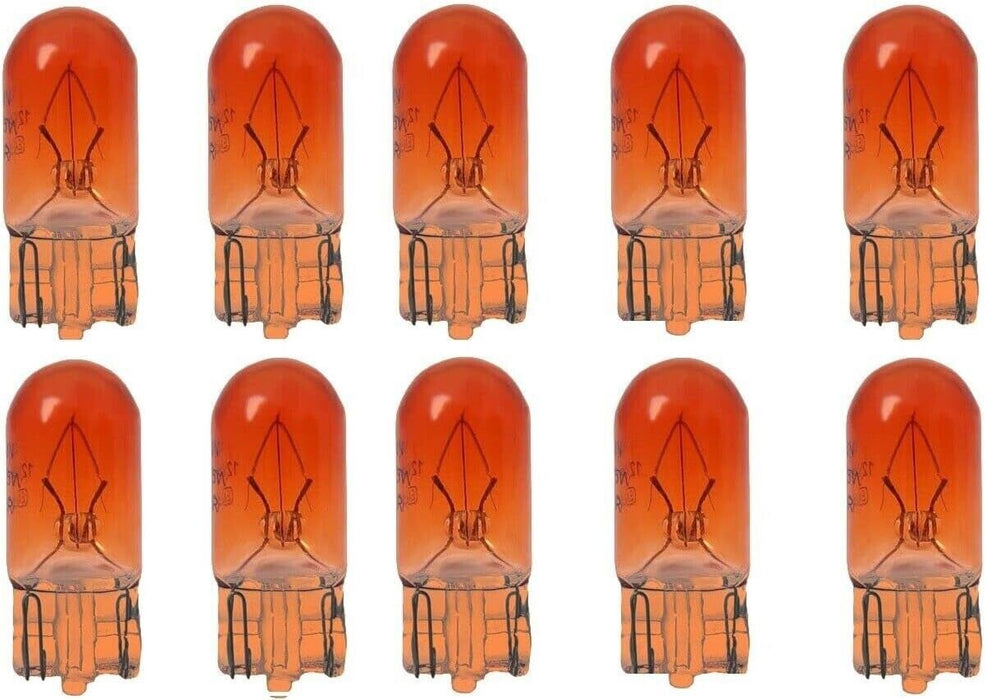 Motolite Small Wedge Park Brake Light Globe 10PC T-10mm 12V 5W W2.1X9.5D Amber
