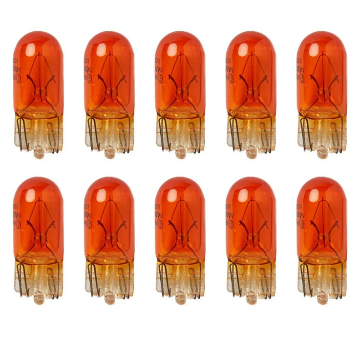 Motolite Small Wedge Park Brake Light Globe 10PC T-10mm 12V 5W W2.1X9.5D Amber