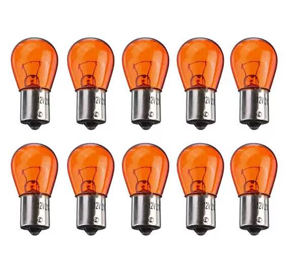 Rear Stop Tail Brake Light Indicator Globe Amber 10 pack BAU15SA S-25mm 12V 21W