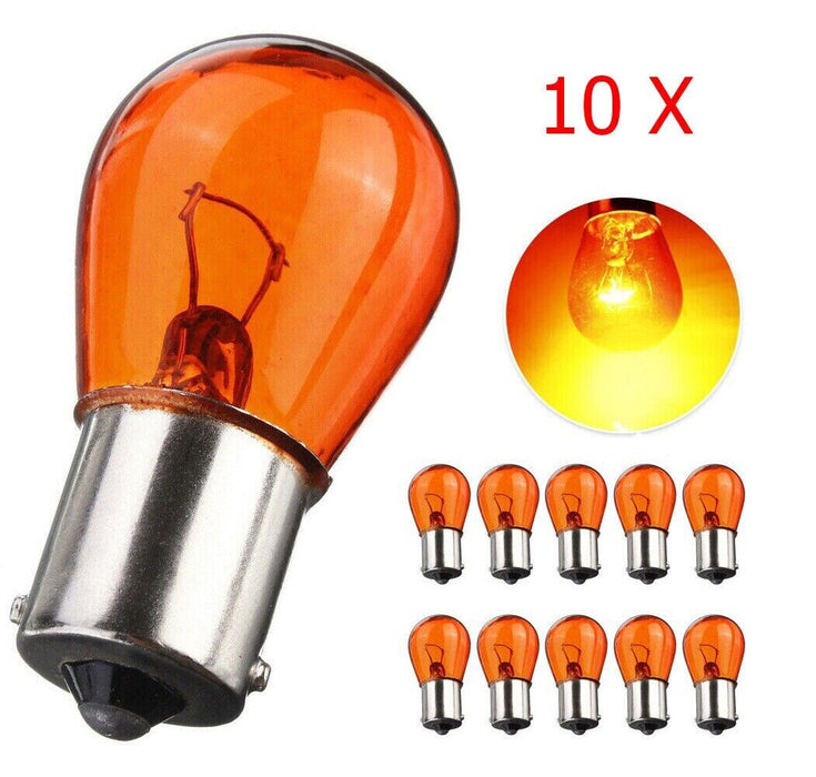 MOTOLITE OFFSET PIN 10PC Rear Tail Light Indicator Globe Amber BA15S 12V 21W