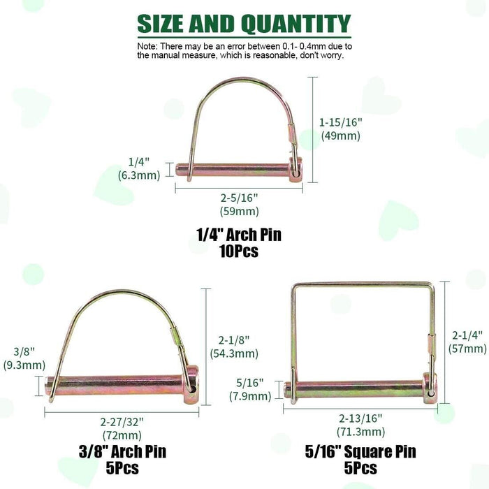 PROKIT 20PC Shaft Locking Square Arch PTO Pin Assortment Kit 1/4 5/16 3/8