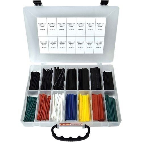 250Pcs Cable Heat Shrink Tubing Sleeve Wire Wrap Tube 2:1 Assortment Kit Tool