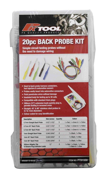 PK TOOK20Pc Back Probe Kit SG Test Tool Aid Automotive Identified Probe Pin Wire