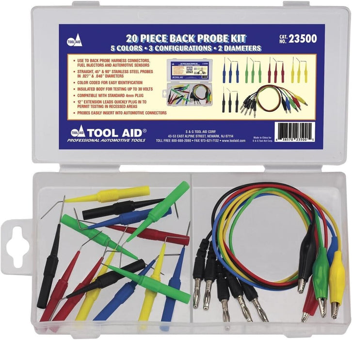 PK TOOK20Pc Back Probe Kit SG Test Tool Aid Automotive Identified Probe Pin Wire