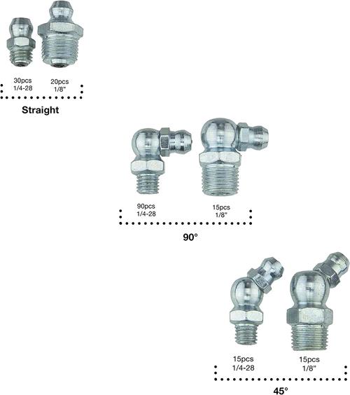 110 pc pcs Hydraulic Grease Fitting Assortment Metric Nipple Grease Gun Adapter