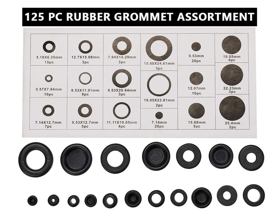 125 Grommet Firewall Hole Plug Rubber Set Electrical Wire Gasket Assortment Kit