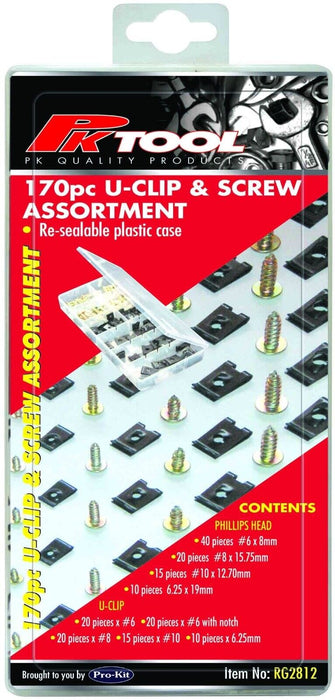 PK TOOL 170pcs Universal Iron 3-6mm Panel U-Clips Speed Nut Kit with Screws