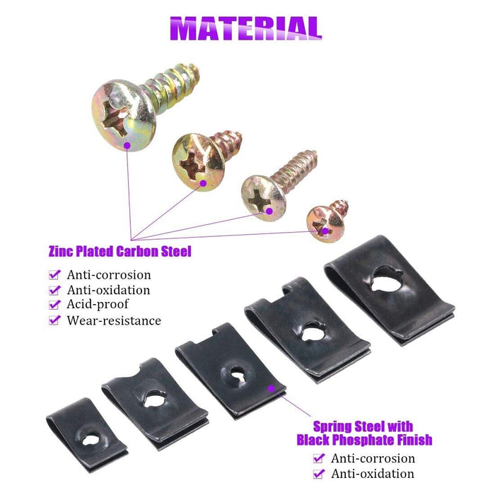 PK TOOL 170pcs Universal Iron 3-6mm Panel U-Clips Speed Nut Kit with Screws