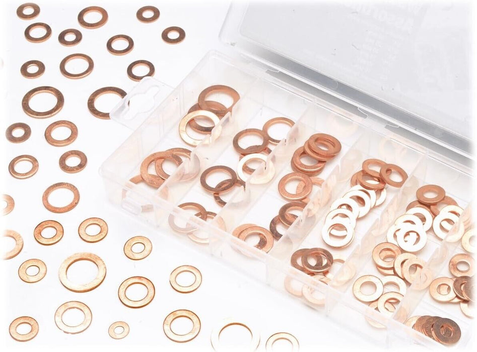 PK TOOL 110 PC COPPER WASHER SET ASSORTMENT KIT 5 - 6 - 8 - 10 - 12 - 16mm