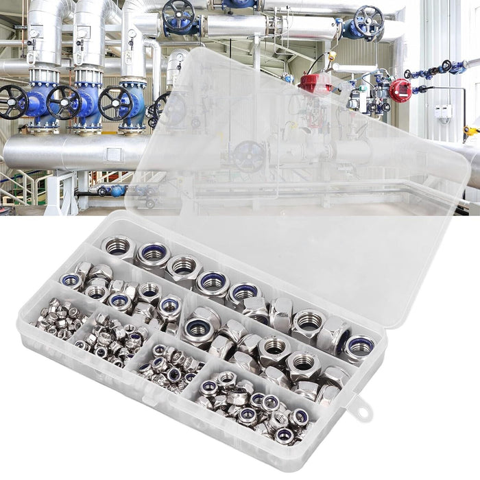 PK TOOL 150Pcs Nylon Insert Nylon Lock Nut Locknuts for Household METRIC