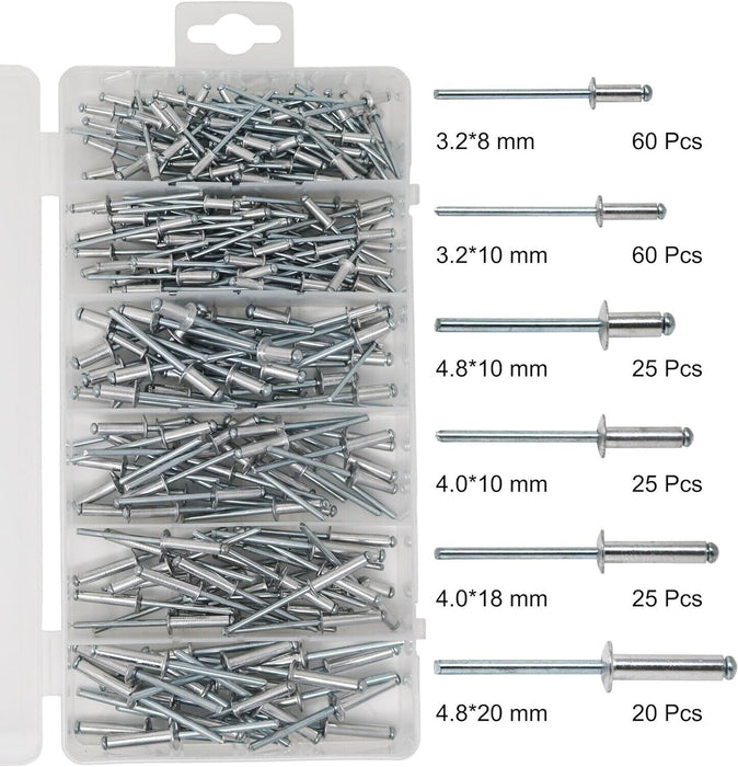 PK TOOL 300pc Aluminium Blind RIVETs ASSORTMENT KIT IN PLASTIC STORAGE CASE- NEW