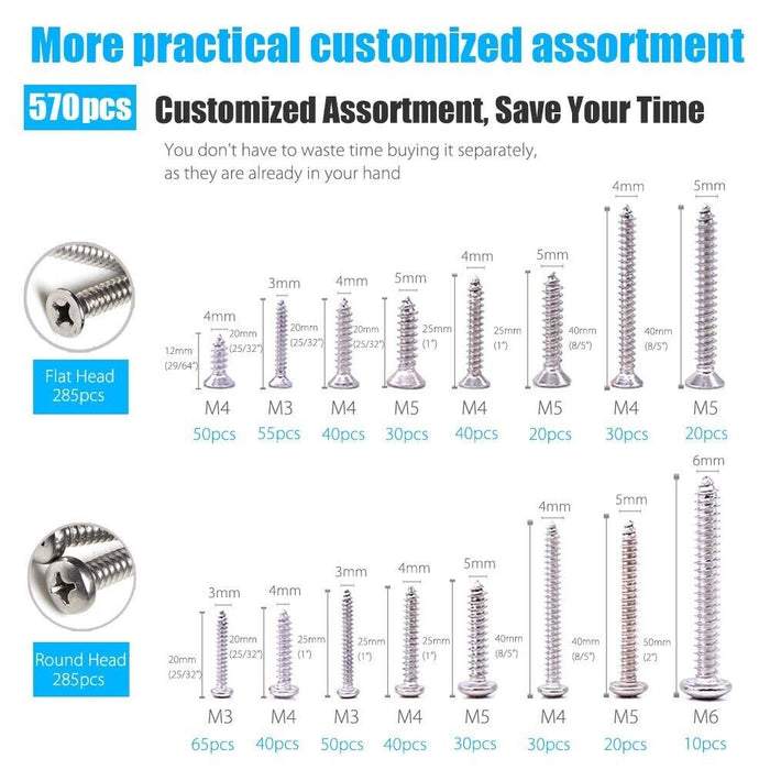 570 Pcs of PK Tool Hardware Assortment - Metric Bolts & Nuts & Locknuts & Washer