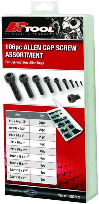 PK TOOL 106pc Hex Allen Cap Head Bolts Carbon Steel Bolt Kits Black Finish