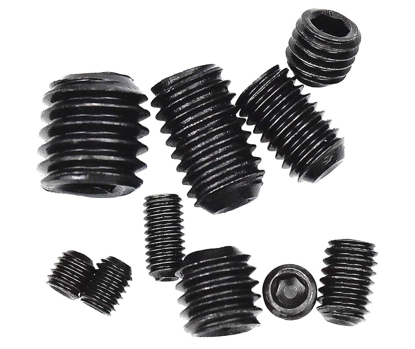 200pc BLACK GRUB SCREW ASSORTMENT KIT SET SCREW 10 SIZES 3 to 10mm HEX HEAD NEW - FISHER DISCOUNT