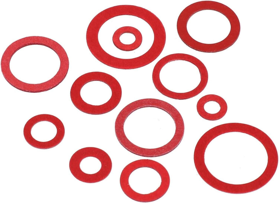 600pc Red Vulcanised Fibre Washer Gasket 12 Size Round Insulation Paper Plumbing
