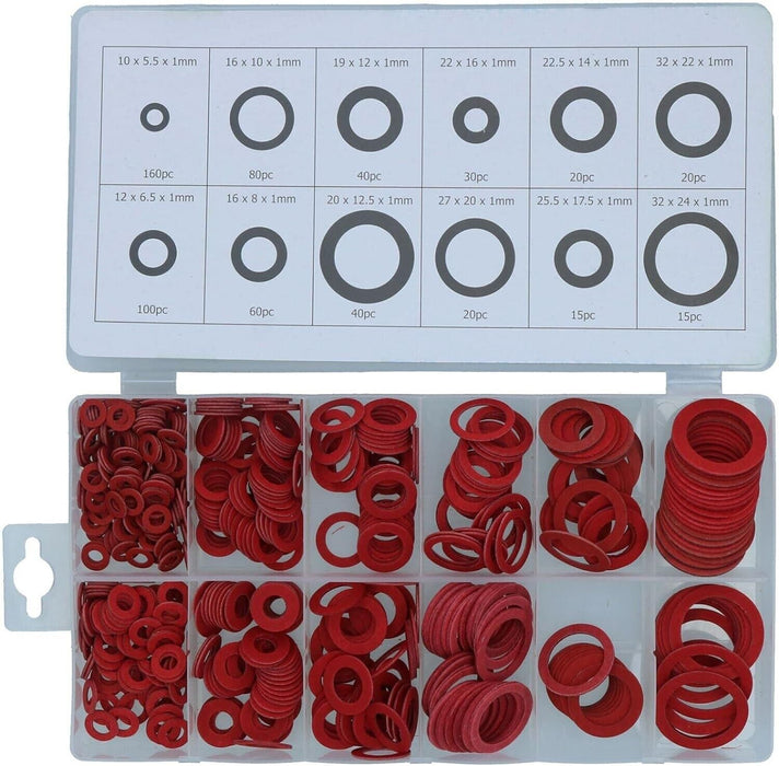600pc Red Vulcanised Fibre Washer Gasket 12 Size Round Insulation Paper Plumbing
