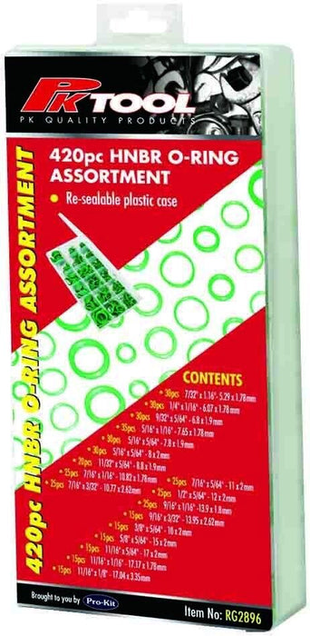 PK TOOL O-RING ASSORTMENT - 420PC HNBR GREEN AIR CONDITION O-RING RG2896
