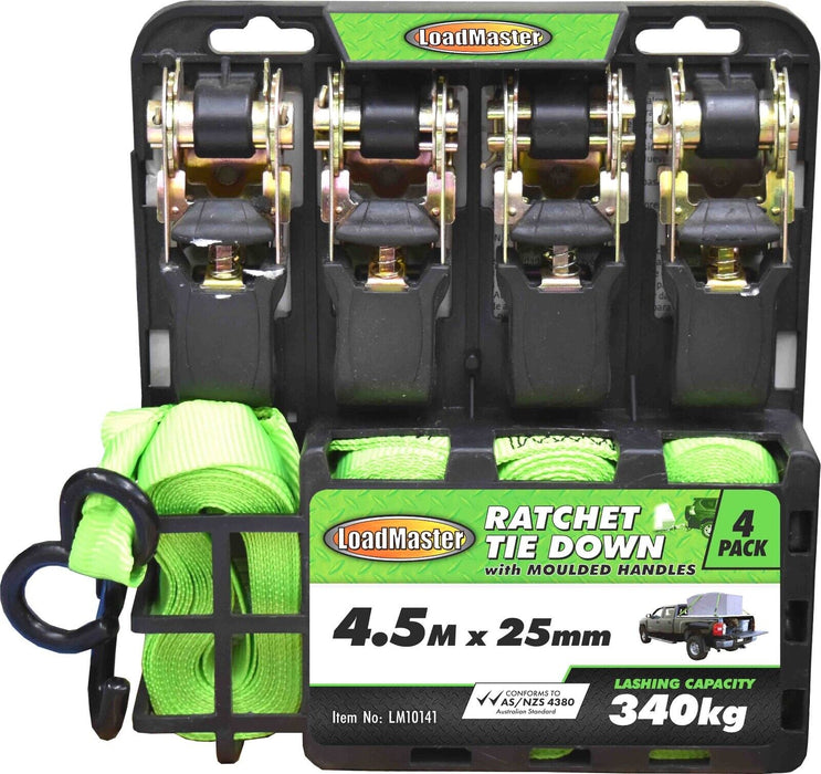 Occy Rope Loadmaster 4 Piece 4.5Mtr Ratchet Tie Down Set Tie Down Occy Straps Ro