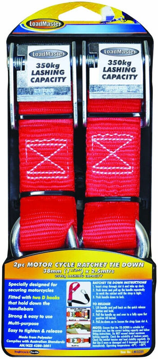 Loadmaster 2PCS 38mm 2.5M 350kg Motorcycle Cam Buckle Set with S & D Hooks