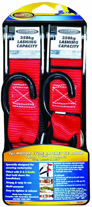 Loadmaster 2pc 38mm 2.5mtr 350kg MOTORCYCLE CAM BUCKLE SET with S & D HOOKS