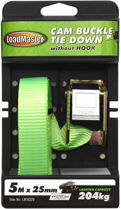 Loadmast Tie Down Cam Buckle 5m x25mm Straps 204kg Cars Trucks Trailer Ladder