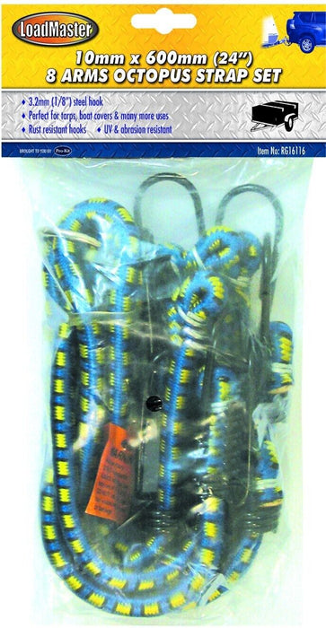 8PC 10mm Bungee Cord Set Octopus Occy Strap Elastic Tie Down Hooks  600mm (24")