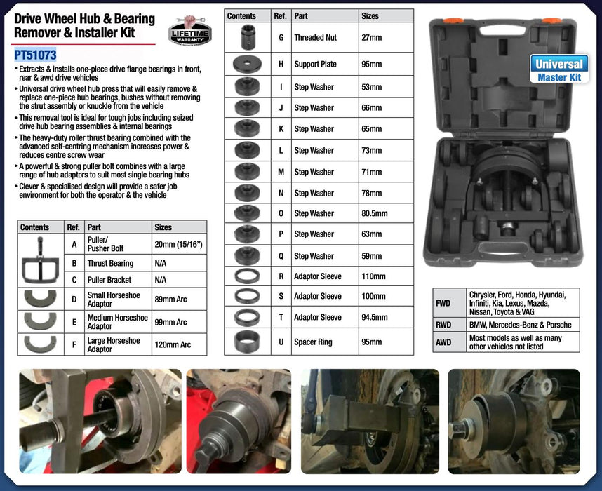 Pro-Kit Master Wheel Hub and Bearing Remover Installer Tool Kit Removes Installs