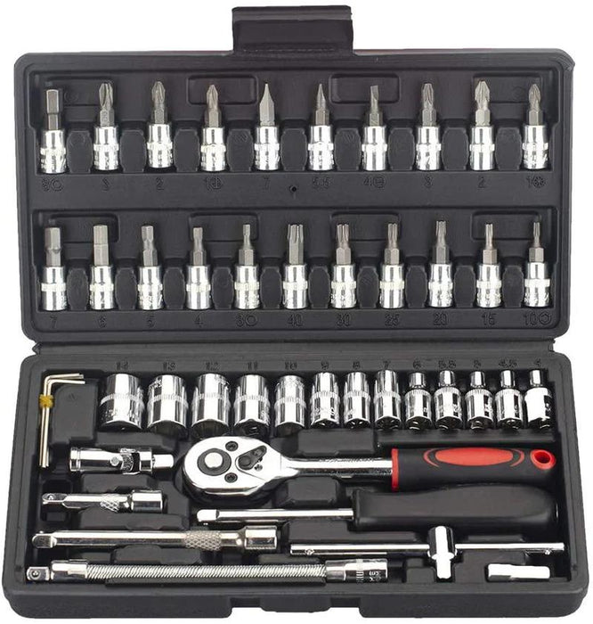 Pro-Kit  46pc Cr-V 1/4" Dr. 6pt Socket Accessories & Hex Torx Bits Allen Key