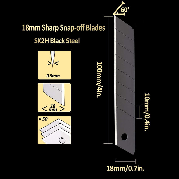 PRO LBB50K 50pc Replacement 18mm Sharp Snap Off Utility Cutter Knife Blades