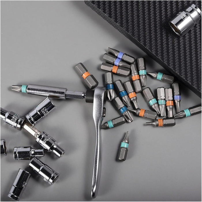 Mini Motorcycle Metric Socket Set Kit Screwdriver Hex Torx Bits Pocket Size Tool