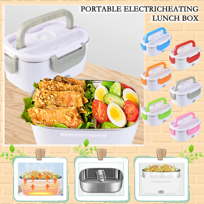 12/24V Portable Electric Heated Plug Heating Lunch Box Bento Food Warmer BLUE