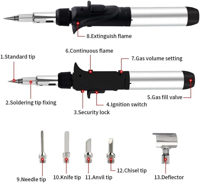 TOOLKING 9PC Portable Butane Gas Soldering Iron Kit Welding Kit Torch Pen