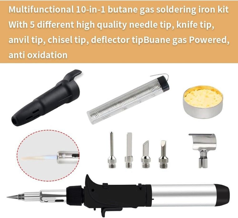 TOOLKING 9PC Portable Butane Gas Soldering Iron Kit Welding Kit Torch Pen