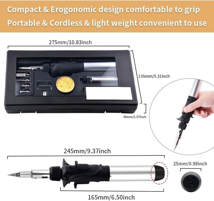 TOOLKING 9PC Portable Butane Gas Soldering Iron Kit Welding Kit Torch Pen