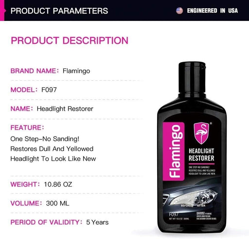 FLAMINGO 300ml Headlight Restorer & Sealant Restores Dull Yellowed Cloudy Lens - FISHER DISCOUNT