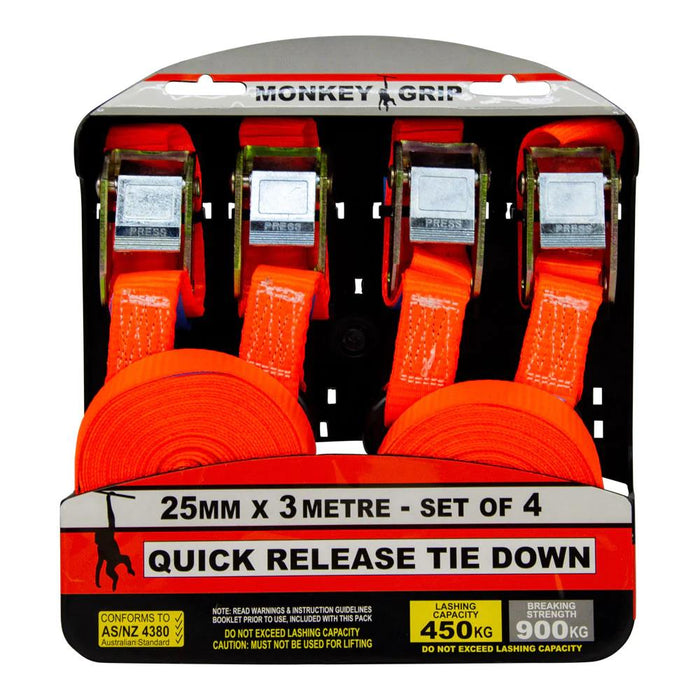 Monkey Grip Quick Release Cam Buckle Tie Down 450KG Capacity 3M x 25mm - FISHER DISCOUNT