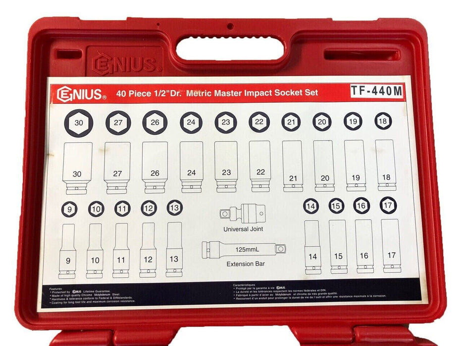 Genius Tools 34PC 1/2" Dr. SAE Master Impact Socket Set (CR-Mo) - GS-434S Taiwan