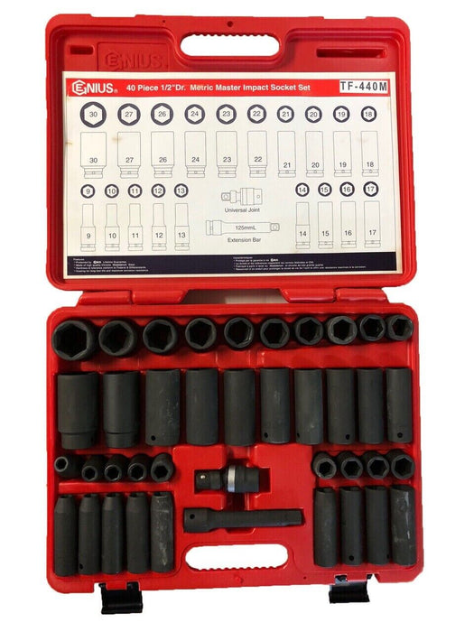 Genius Tools 34PC 1/2" Dr. SAE Master Impact Socket Set (CR-Mo) - GS-434S Taiwan