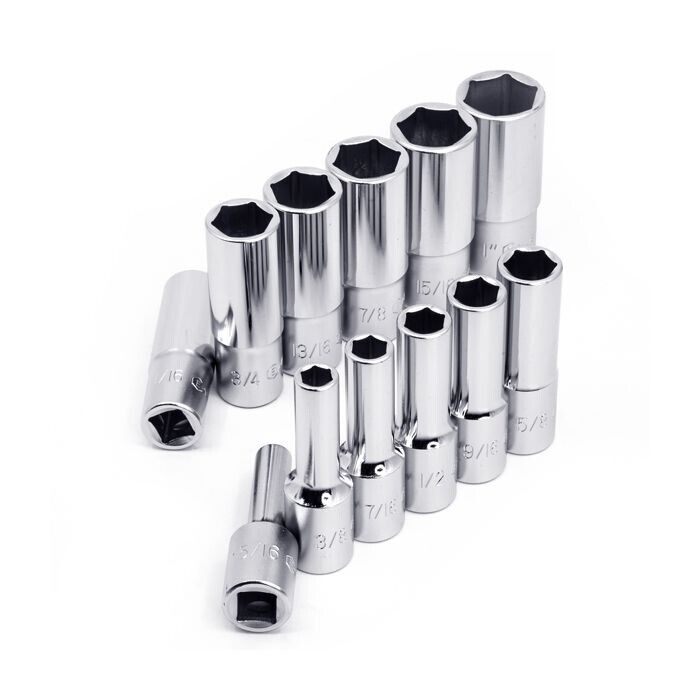 Genius Tools 12 Piece 1/2" Dr. SAE Deep Hand Socket Set Made in Taiwan 5/16-1”