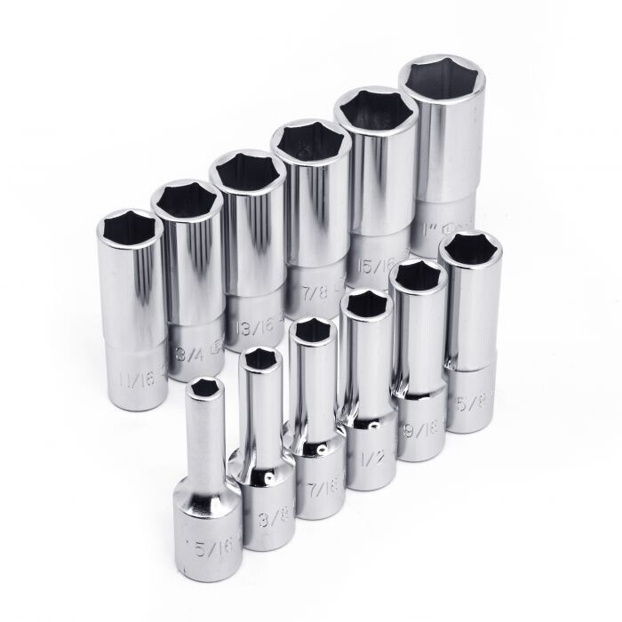 Genius Tools 12 Piece 1/2" Dr. SAE Deep Hand Socket Set Made in Taiwan 5/16-1”