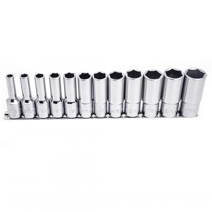 Genius Tools 12 Piece 1/2" Dr. SAE Deep Hand Socket Set Made in Taiwan 5/16-1”