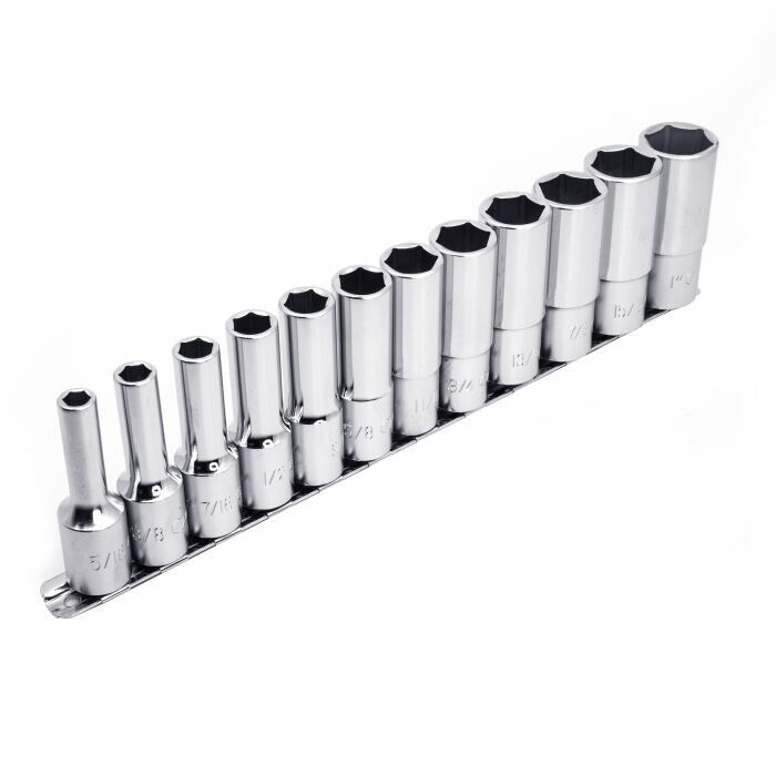 Genius Tools 12 Piece 1/2" Dr. SAE Deep Hand Socket Set Made in Taiwan 5/16-1”