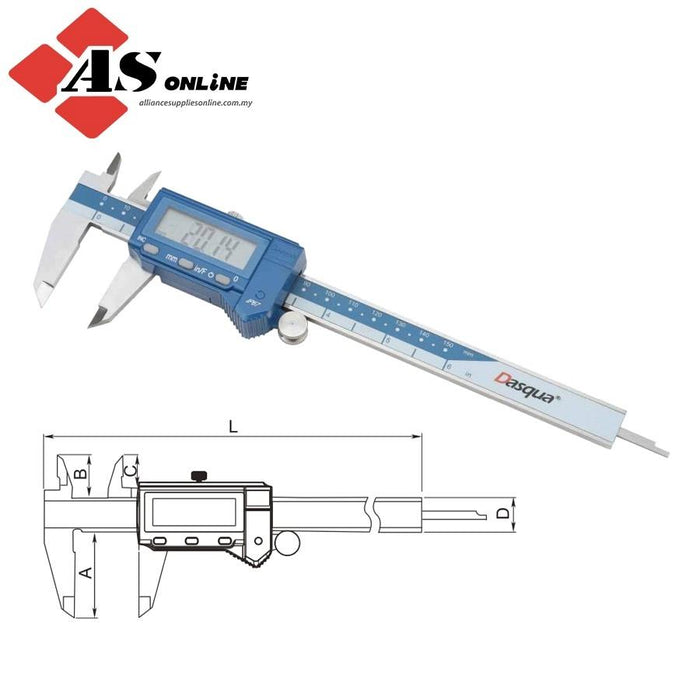 DASQUA IP67 Splash-Proof Digital Caliper (0-150mm / 0-6")(Super Big Screen)