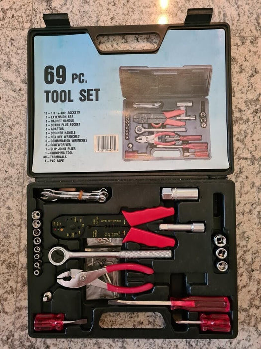 TOOLKING 69PC Hand Tool Kit With Compact Case sockets screwdrivers wrenches