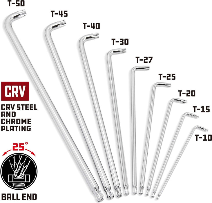 Powerbuilt T10-T50 Stubby Long Arm Ball End Torx Key Wrench Set Made in Taiwan