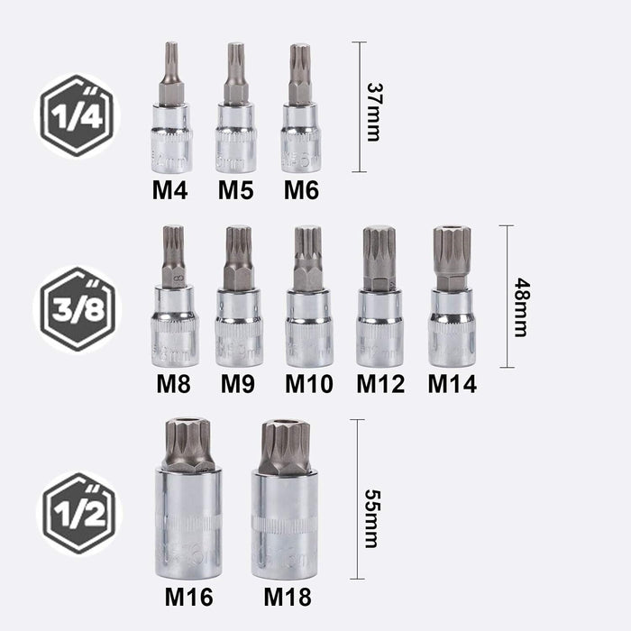 PK TOOLS 11PC Heavy Duty 1/4" 3/8" 1/2"DR Spline Socket Bit Rail  Made in Taiwan