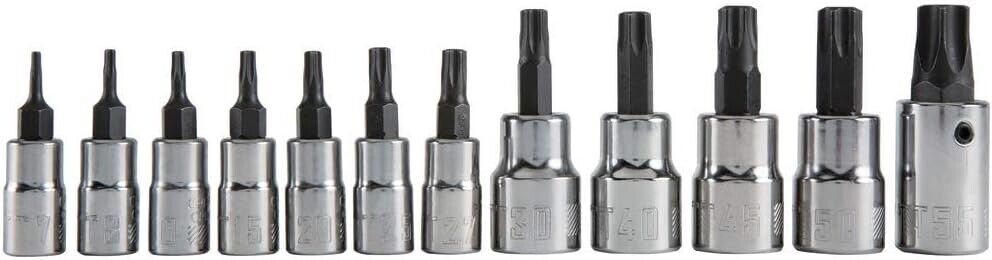 PK TOOLS 11pcs S2 STEEL Torx Star Bit Socket Set Tamper Proof T10-T60 3/8 1/4 Dr