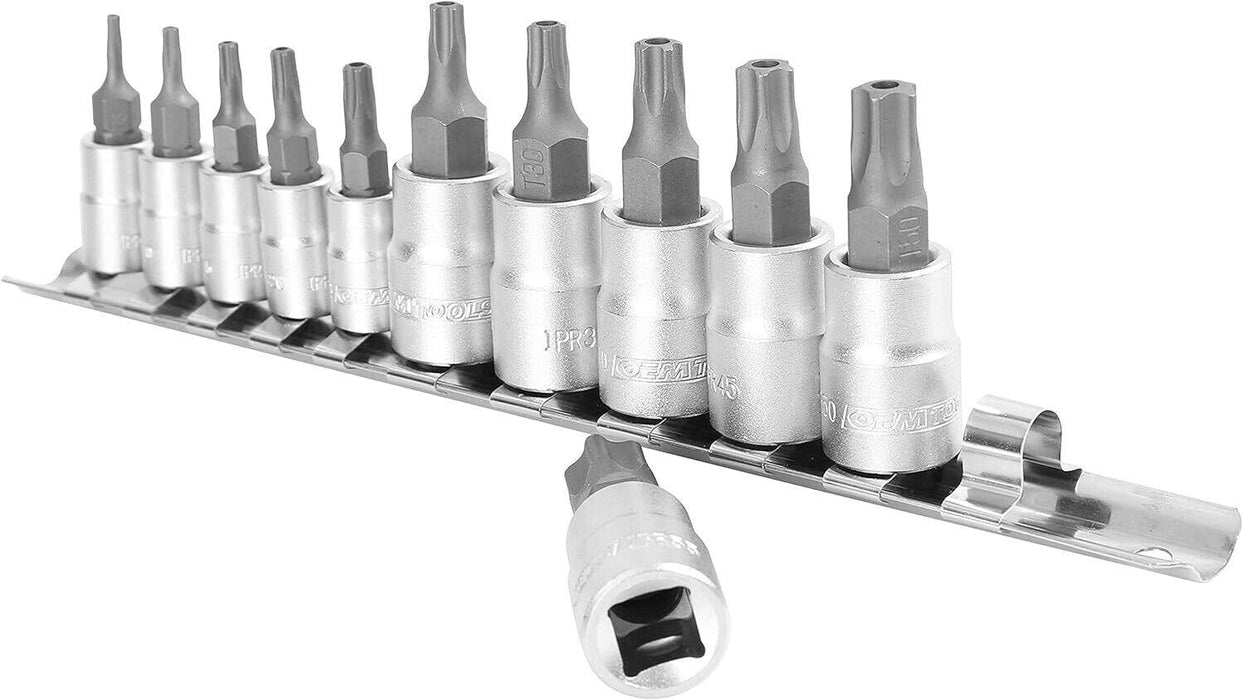 PK TOOLS 11pcs S2 STEEL Torx Star Bit Socket Set Tamper Proof T10-T60 3/8 1/4 Dr