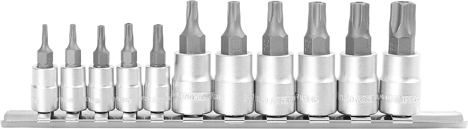 PK TOOLS 11pcs S2 STEEL Torx Star Bit Socket Set Tamper Proof T10-T60 3/8 1/4 Dr