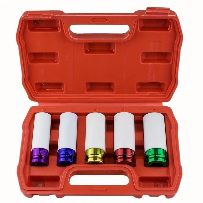 PK TOOLS 5PC Alloy Wheel Nut Thin Wall Deep Impact Socket Set 1/2"DR 15-22mm